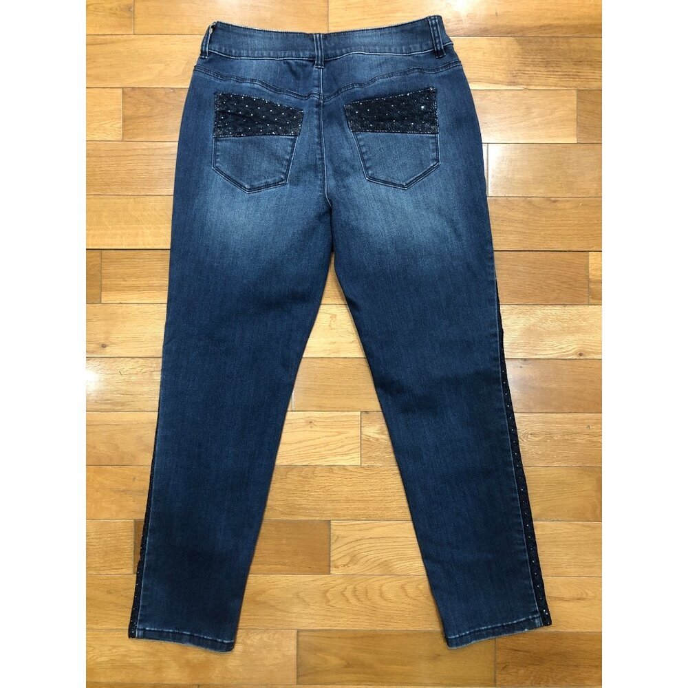 Black Label by Chico's Straight Leg Mid Rise Lace Rhinestone Ankle Jeans Size 00 - Picture 3 of 10